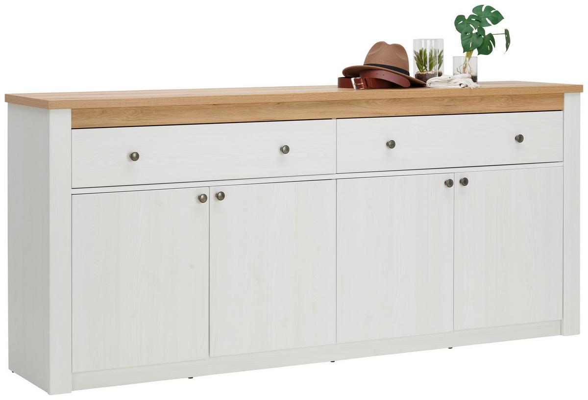 Komoda Rovigio, Barva Hrasta, Bela - bela/hrast san remo, Basics, kovina/umetna masa (201,5/90,5/42,5cm) - Landscape