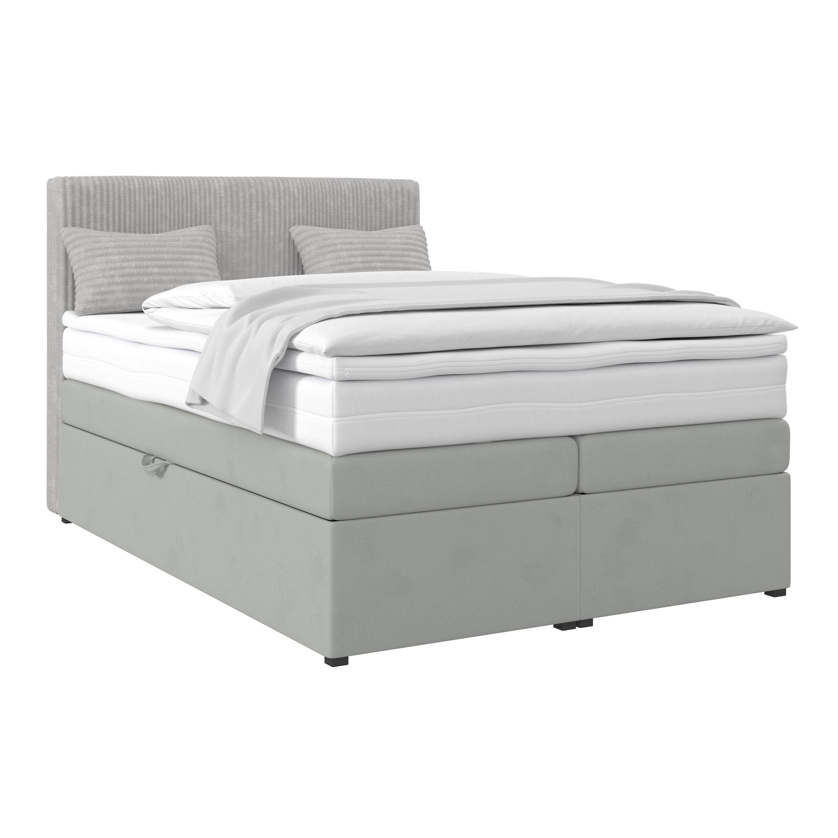 Boxspring Krevet Rossa - srebrne boje/crna, Moderno, drvni materijal/tekstil (140/200cm) - Modern Living
