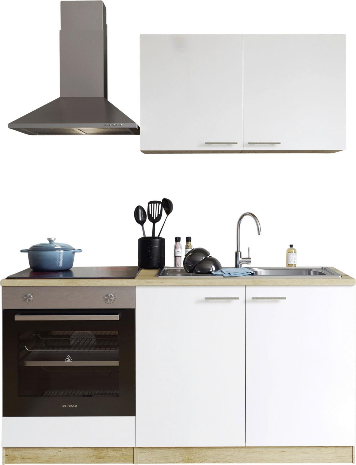 Majhna Kuhinja Z Aparati Merle, 160cm - barve hrasta/bela, Design, kovina/leseni material (160cm) - Respekta