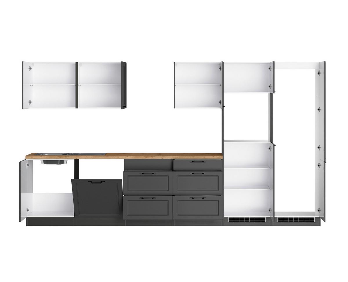Küchenzeile Meran ohne Geräte ca. 360 cm Grau/Eiche Dekor - Eiche Wotan/Schwarz, LIFESTYLE, Holzwerkstoff/Metall (360cm) - Held