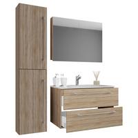 Kopalnica Badinos, Hrast - bela/barve aluminija, Moderno, kovina/leseni material (113cm) - MID.YOU