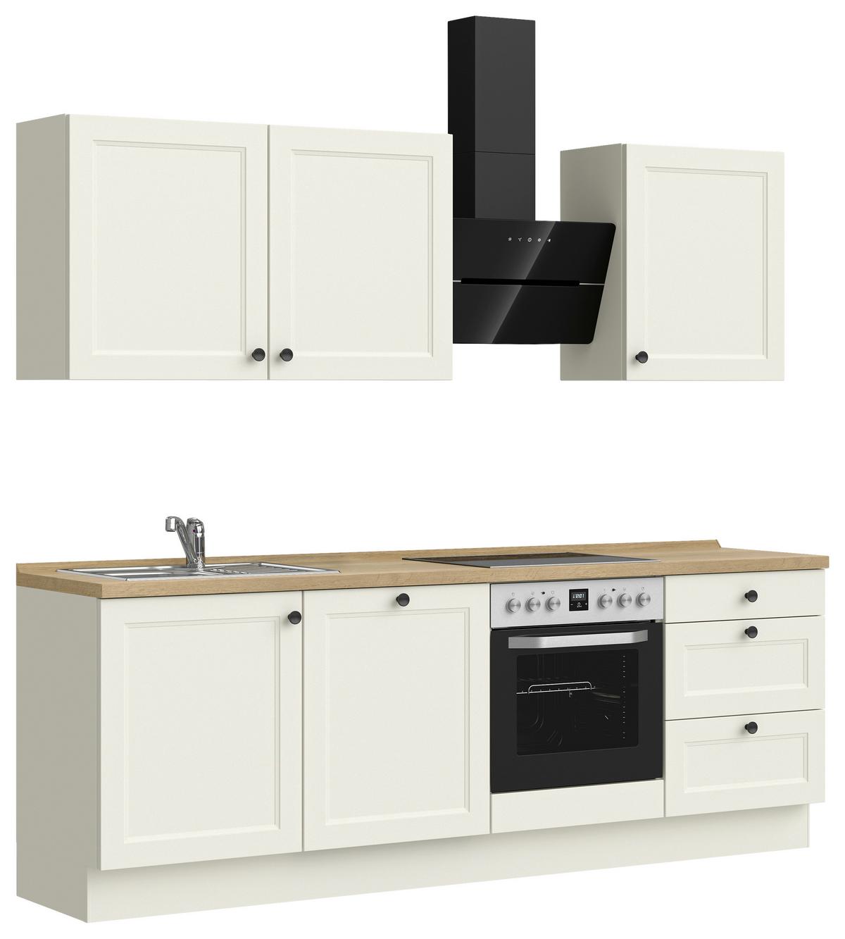 Küchenblock Cascada High m. Geräten Weiß - Eichefarben/Schwarz, MODERN, Holzwerkstoff/Metall (240cm) - Nobilia