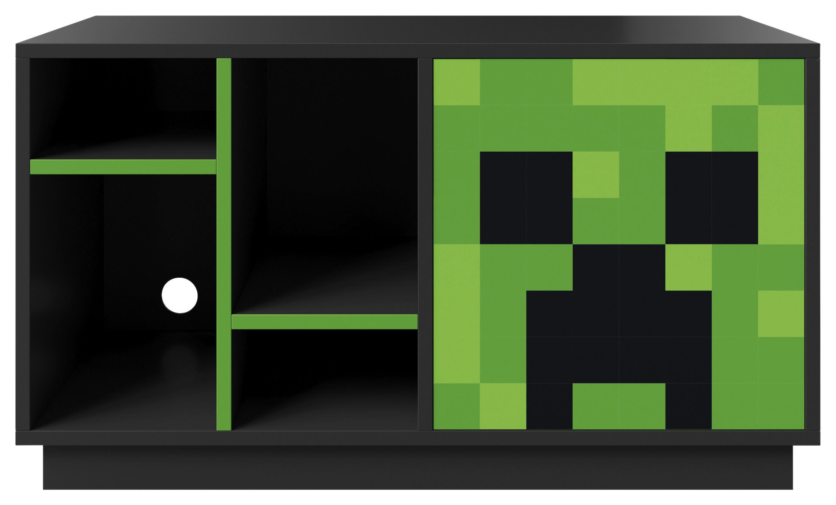 Sideboard Minecraft ca. 108x61x37 cm Schwarz/Grün - Schwarz/Grün, MODERN, Glas/Holzwerkstoff (108/61/37cm) - Minecraft
