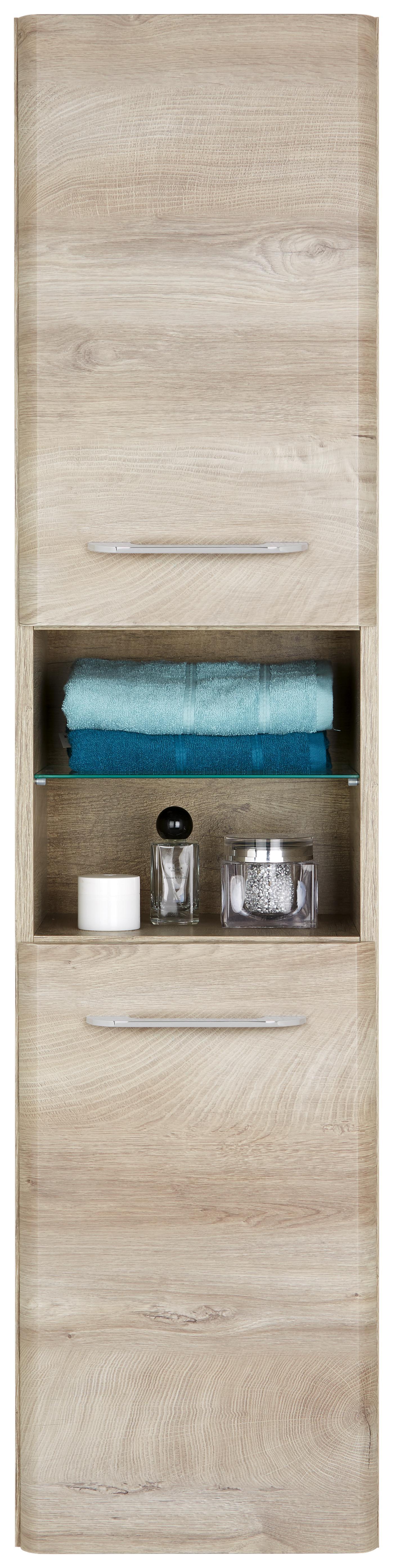 Hochschrank Eiche - Chromfarben/Eichefarben, MODERN, Glas/Holzwerkstoff (35/150/33cm)