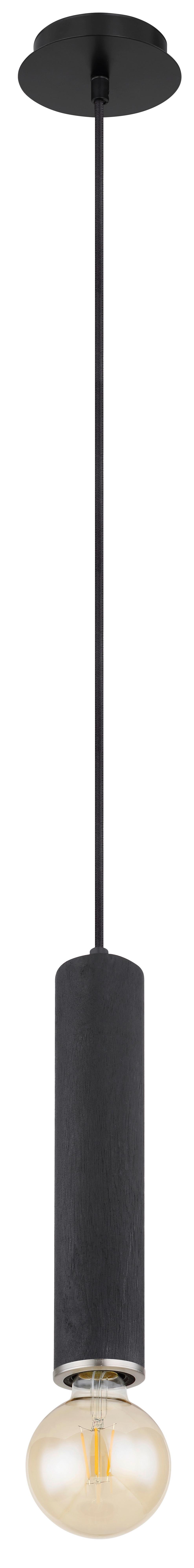 Hängeleuchte Marion in Schwarz max. 60 Watt - Schwarz/Nickelfarben, Basics, Holz/Metall (12/160cm) - Globo