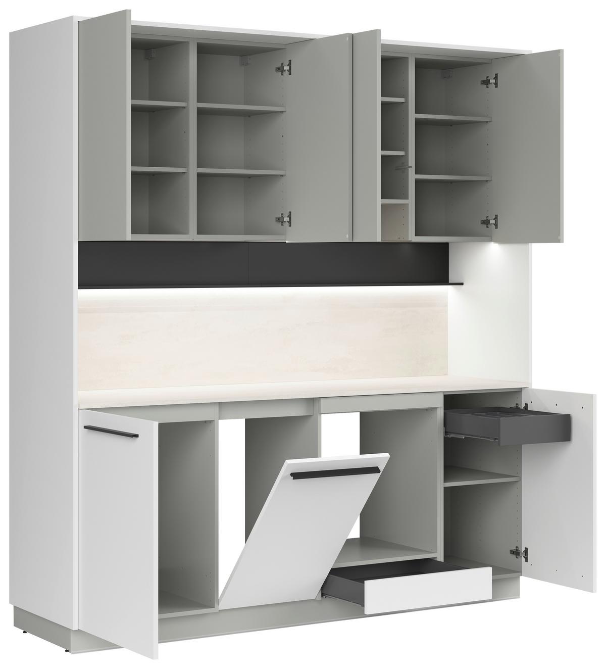Küchenblock Milino o. Geräte Weiss/Grau - Hellgrau/Schwarz, Basics, Holzwerkstoff/Kunststoff (210cm) - Visiona
