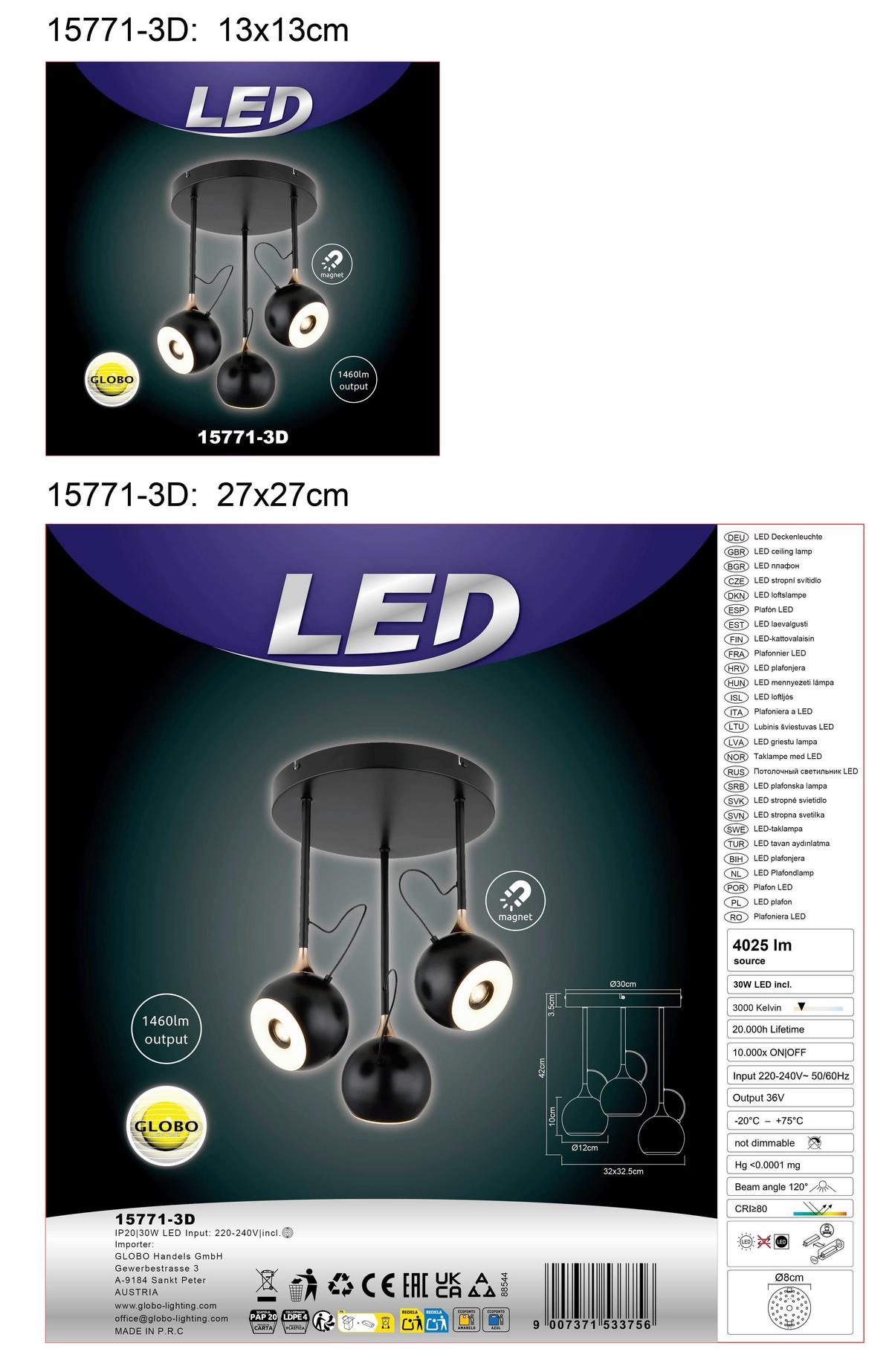 Led-deckenleuchte 15771-3d Donovan - Weiss/Goldfarben, Design, Kunststoff/Metall (32,5/42cm) - Globo