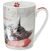 Kaffeebecher Miezekatze Weiss mit Aufdruck - Weiss, Konventionell, Keramik (7,5/10cm)