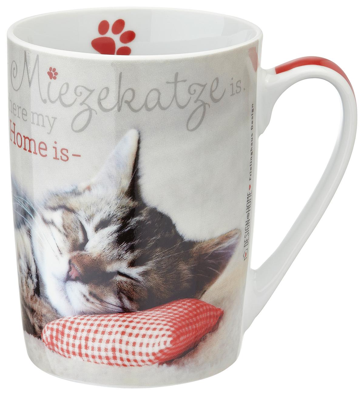 Kaffeebecher Miezekatze Weiss mit Aufdruck - Weiß, KONVENTIONELL, Keramik (7,5/10cm)