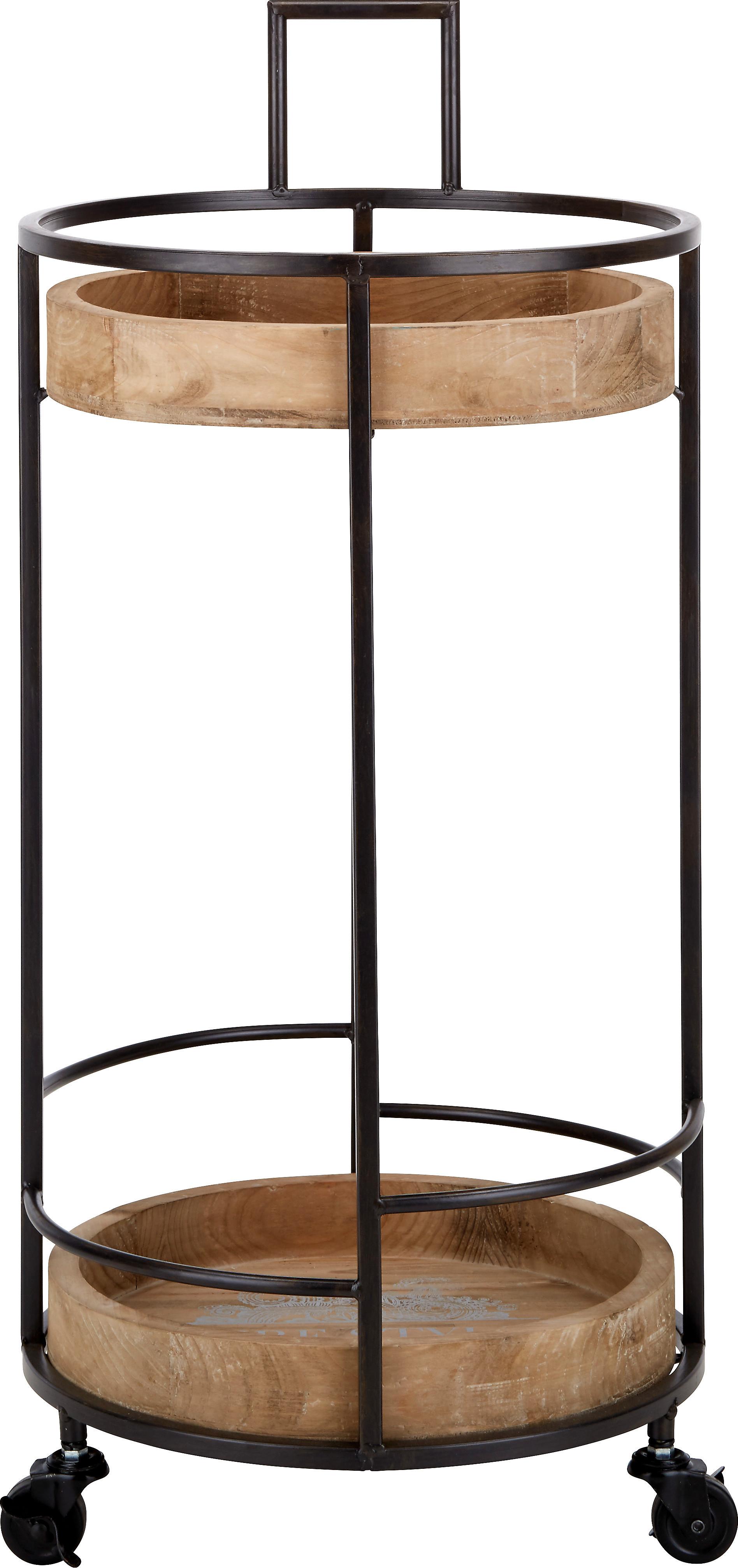 Servierwagen in Schwarz/Naturfarben - Schwarz/Naturfarben, Holz/Metall (40,5/89cm) - Premium Living