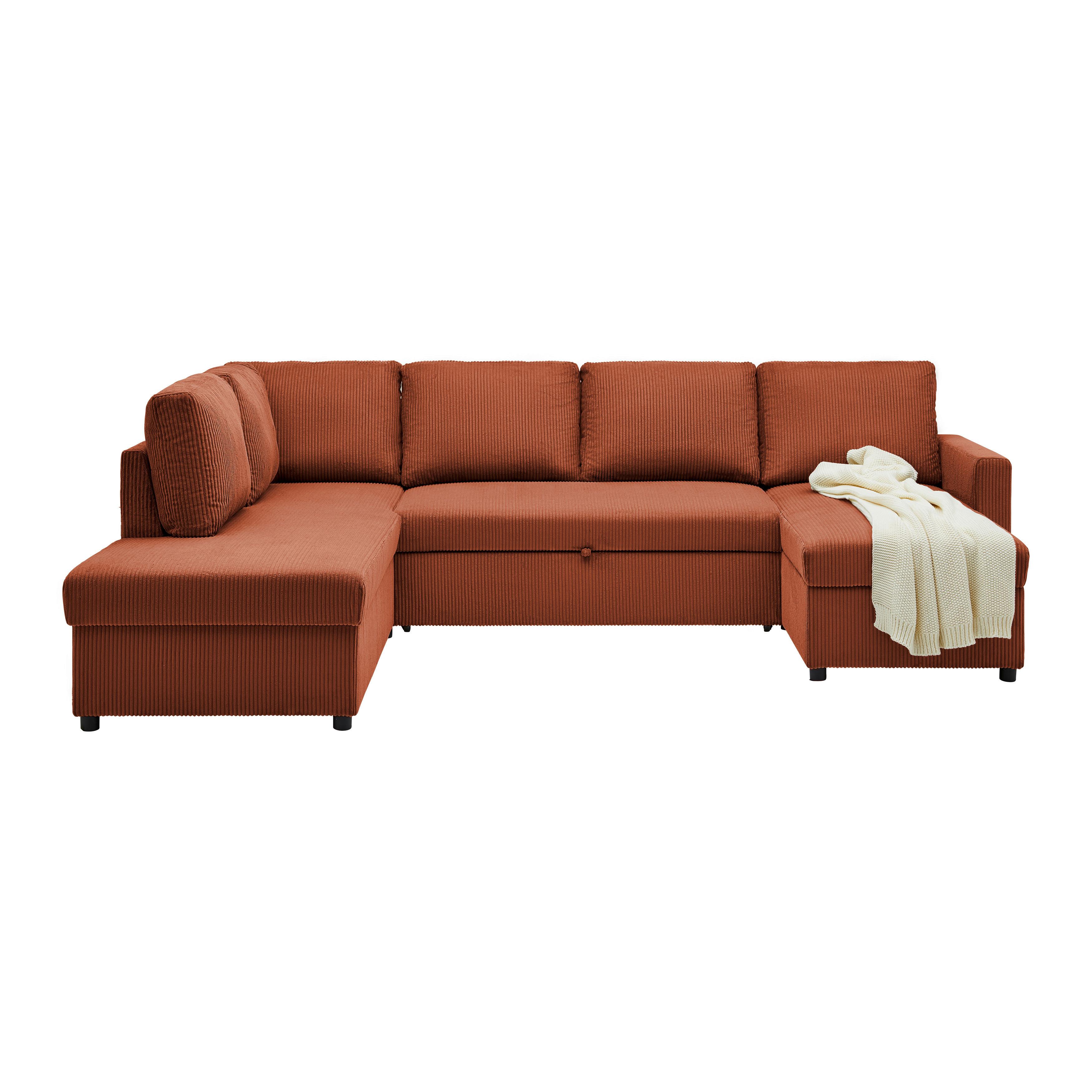 Wohnlandschaft Martina ACV links Terracotta Cord - Terracotta/Schwarz, MODERN, Holz/Holzwerkstoff (204/276/146cm) - Mömax