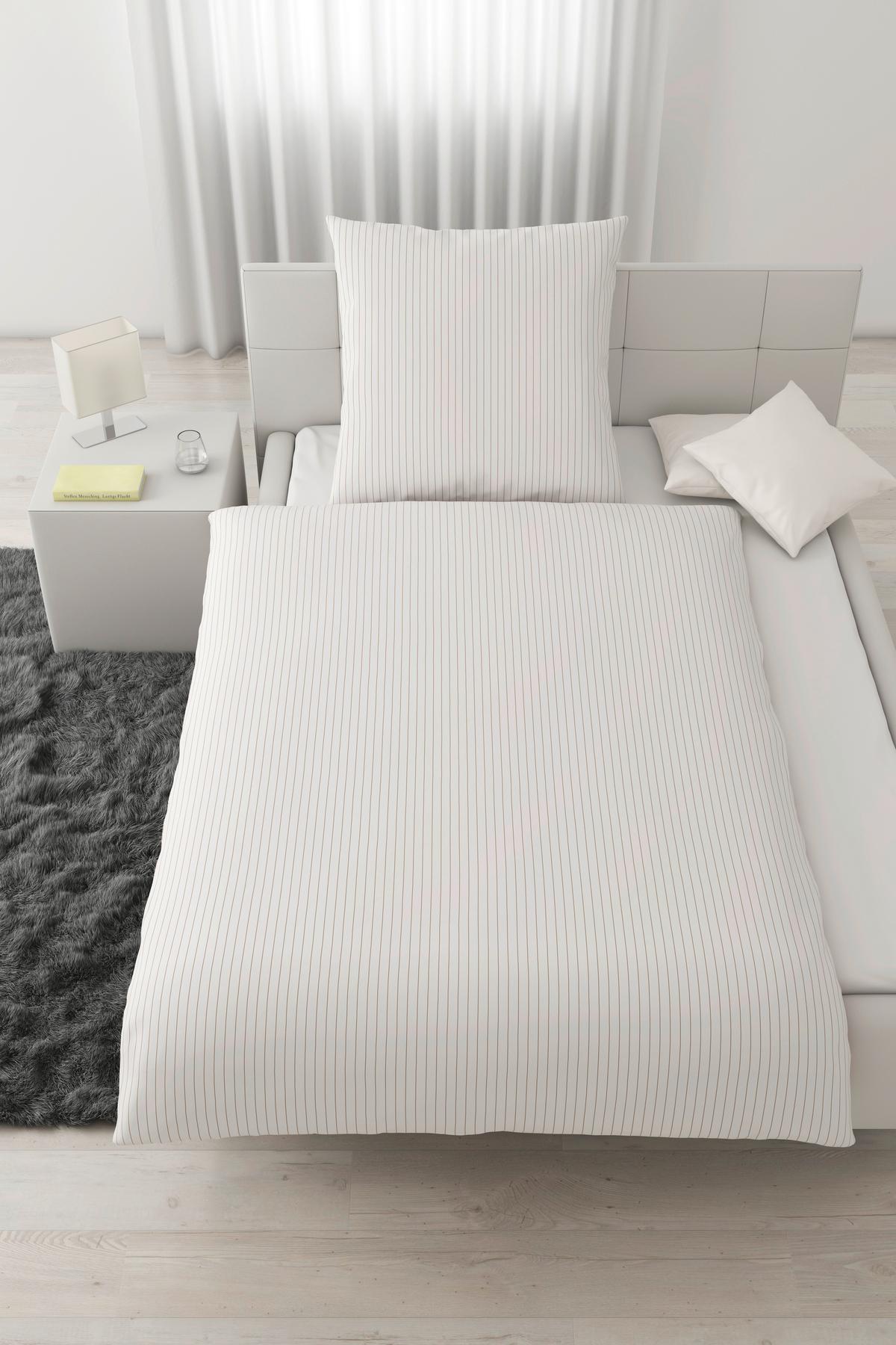 Bettwäsche Twill Streif Weiß/Beige ca. 135x200cm - Beige/Weiß, MODERN, Textil (135/200cm) - Mömax