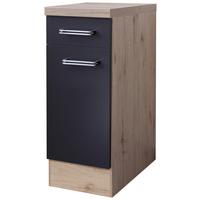 Küchenunterschrank Anthrazit/Eiche - Edelstahlfarben/Eichefarben, MODERN, Holzwerkstoff/Metall (30/86/60cm) - FlexWell