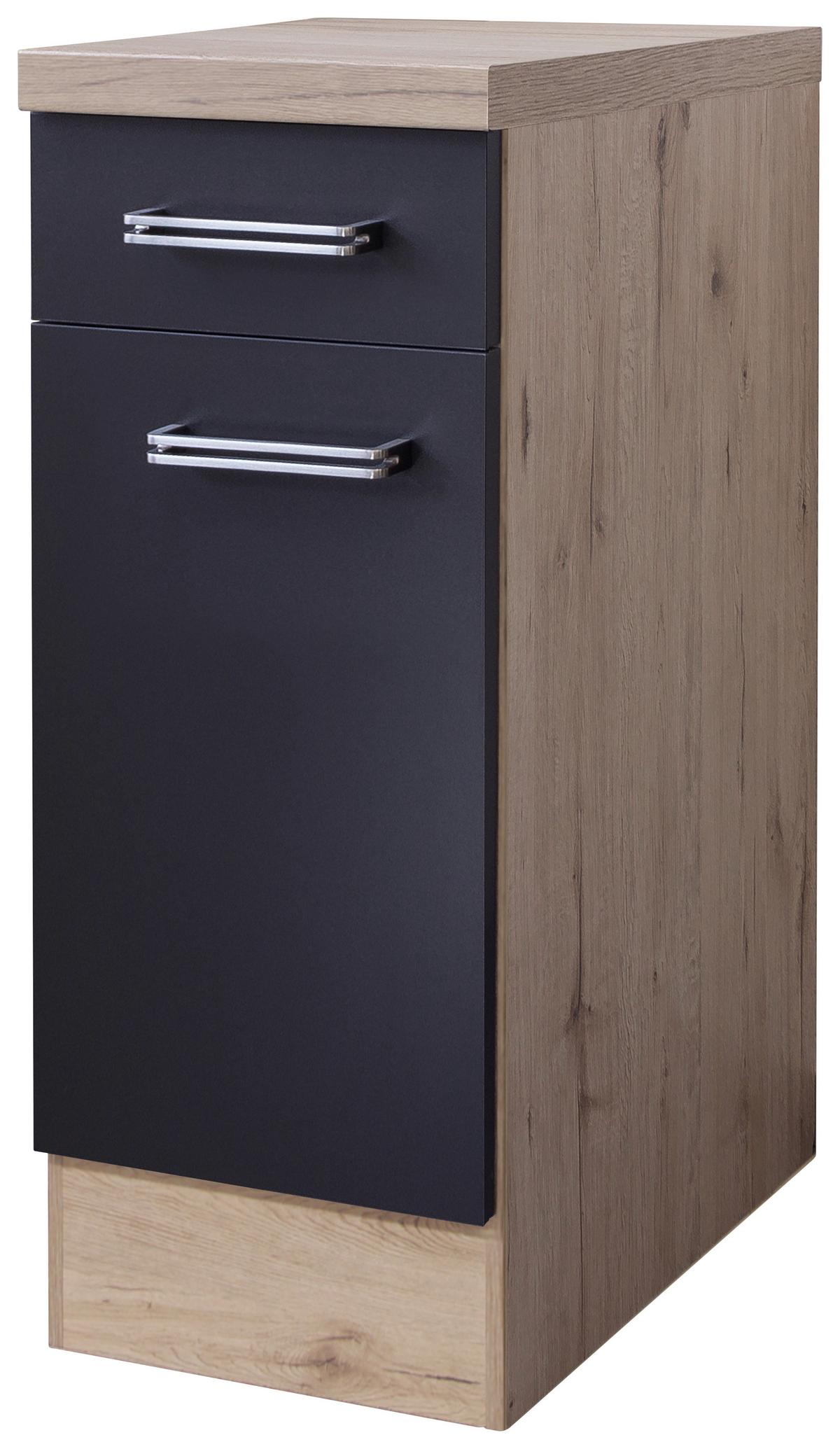 Küchenunterschrank Anthrazit/Eiche - Edelstahlfarben/Eichefarben, MODERN, Holzwerkstoff/Metall (30/86/60cm) - FlexWell