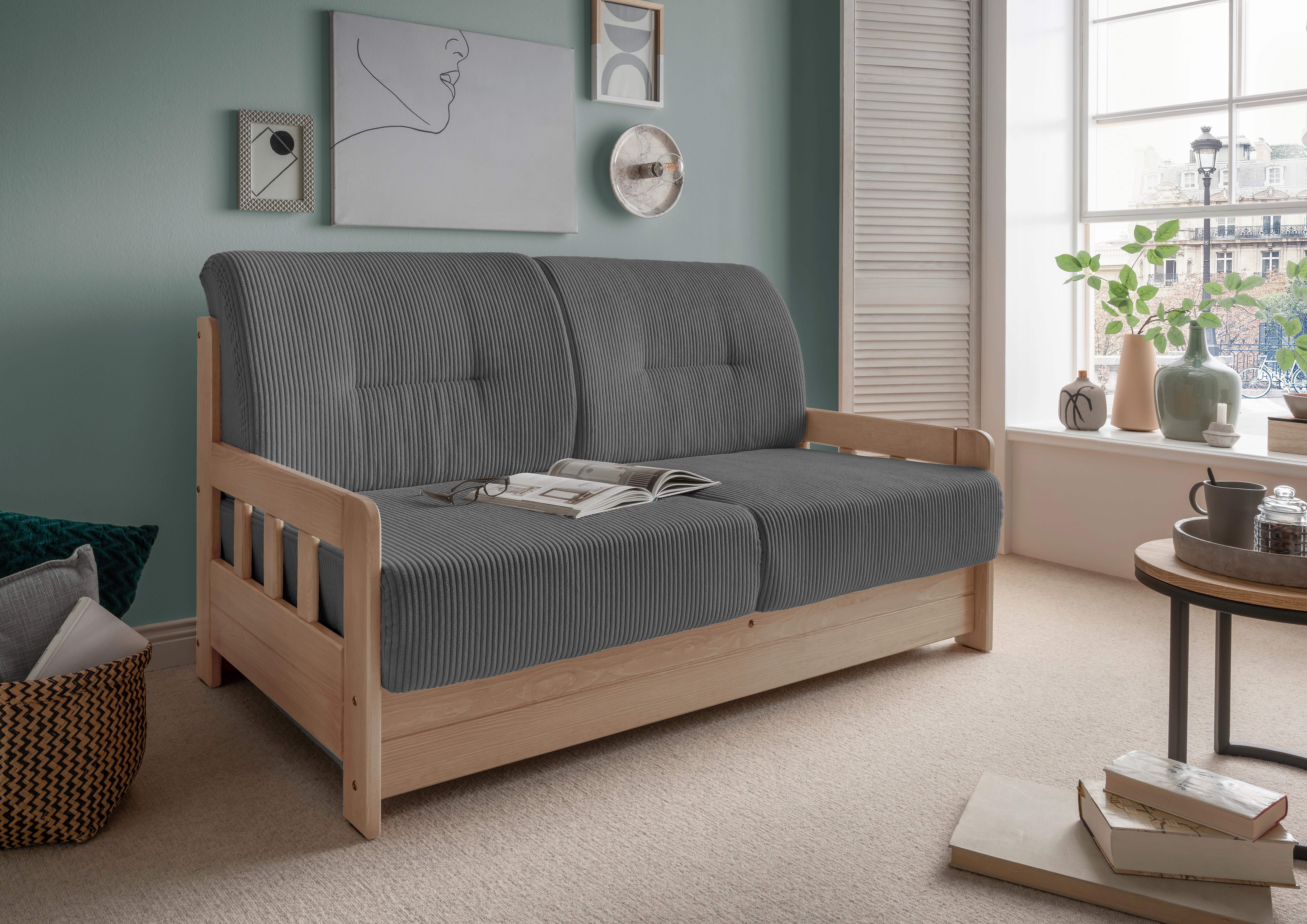 Schlafsofa Camino Holzkorpus Grau/Natur - Naturfarben/Grau, MODERN, Holz/Textil (154/88/90cm) - Livetastic