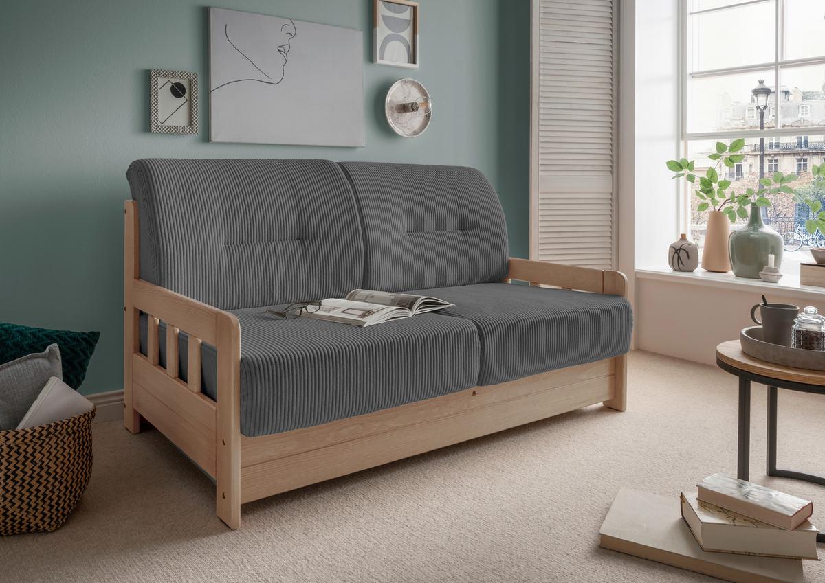 Schlafsofa Camino Holzkorpus Grau/Natur - Naturfarben/Grau, MODERN, Holz/Textil (154/88/90cm) - Livetastic