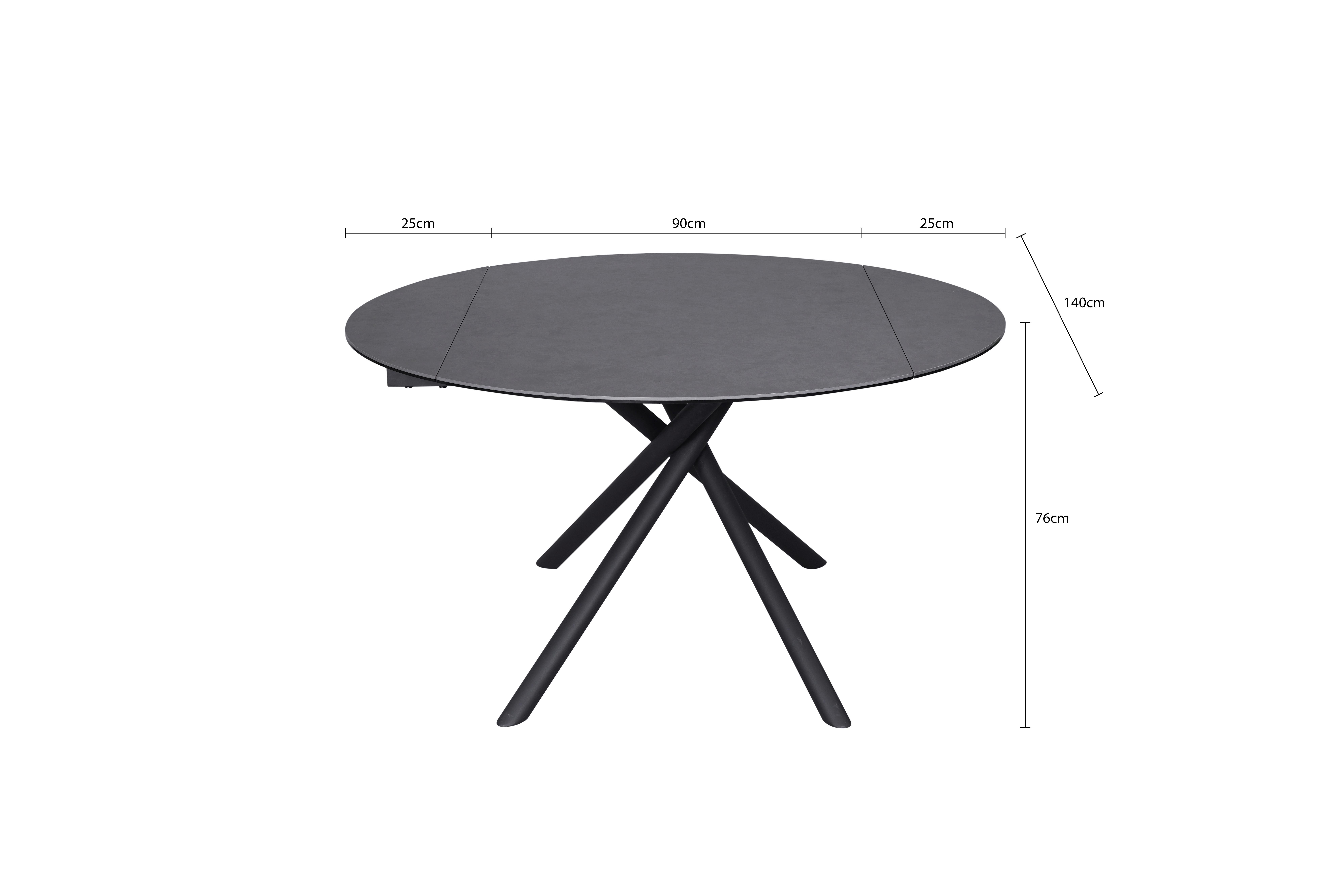 Jedilna Miza Tiana, Antracit, Keramika, 90-140x140 - črna/antracit, Trendi, kovina/steklo (90-140/76/140cm) - MID.YOU