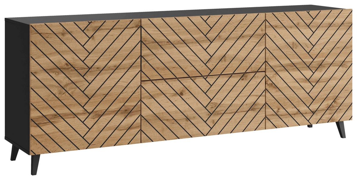 Nizka Omarica Phuket, Barva Hrasta, Črna - hrast wotan/črna, Trend, umetna masa/leseni material (180/69,4/39cm) - Livetastic