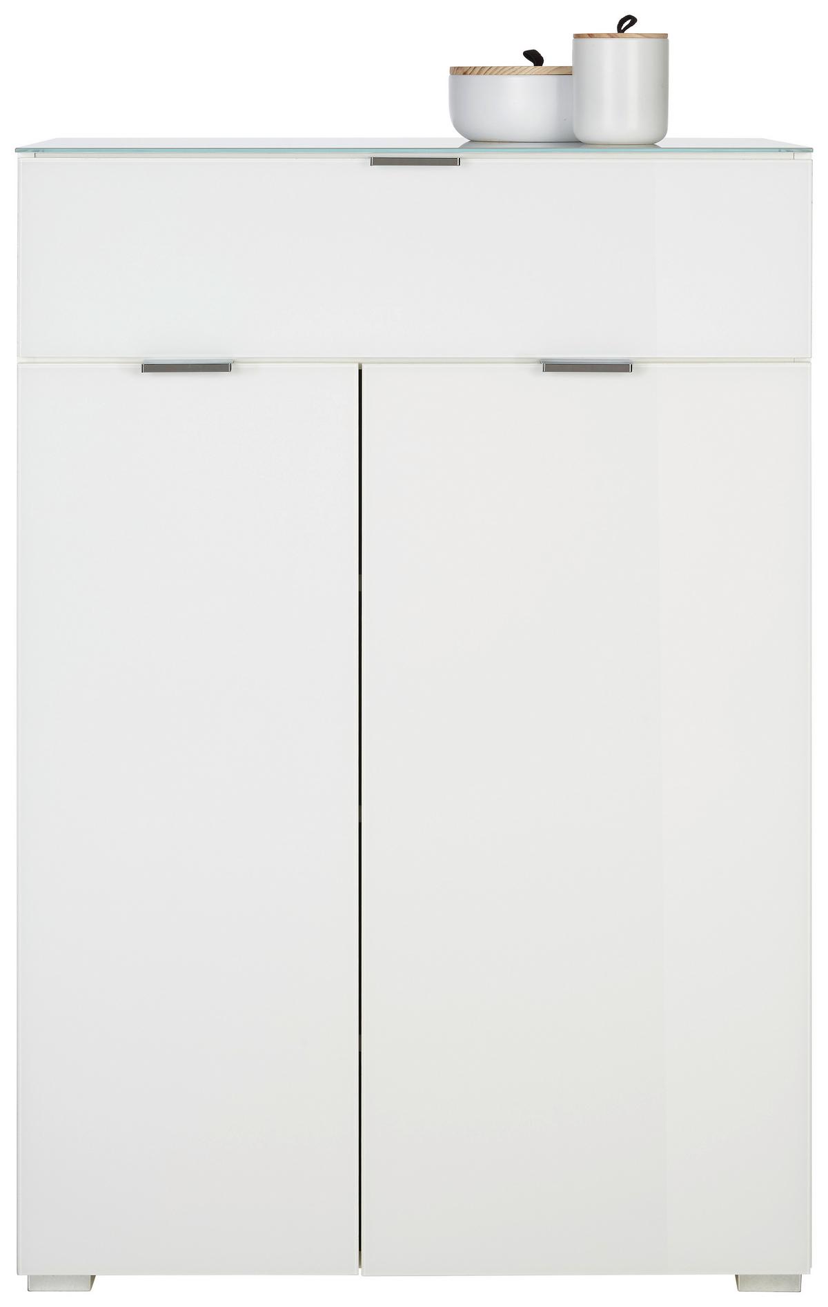 Dulap pentru pantofi Q-Bic - alb, Modern, sticlă/material pe bază de lemn (74/114/37cm) - Premium Living
