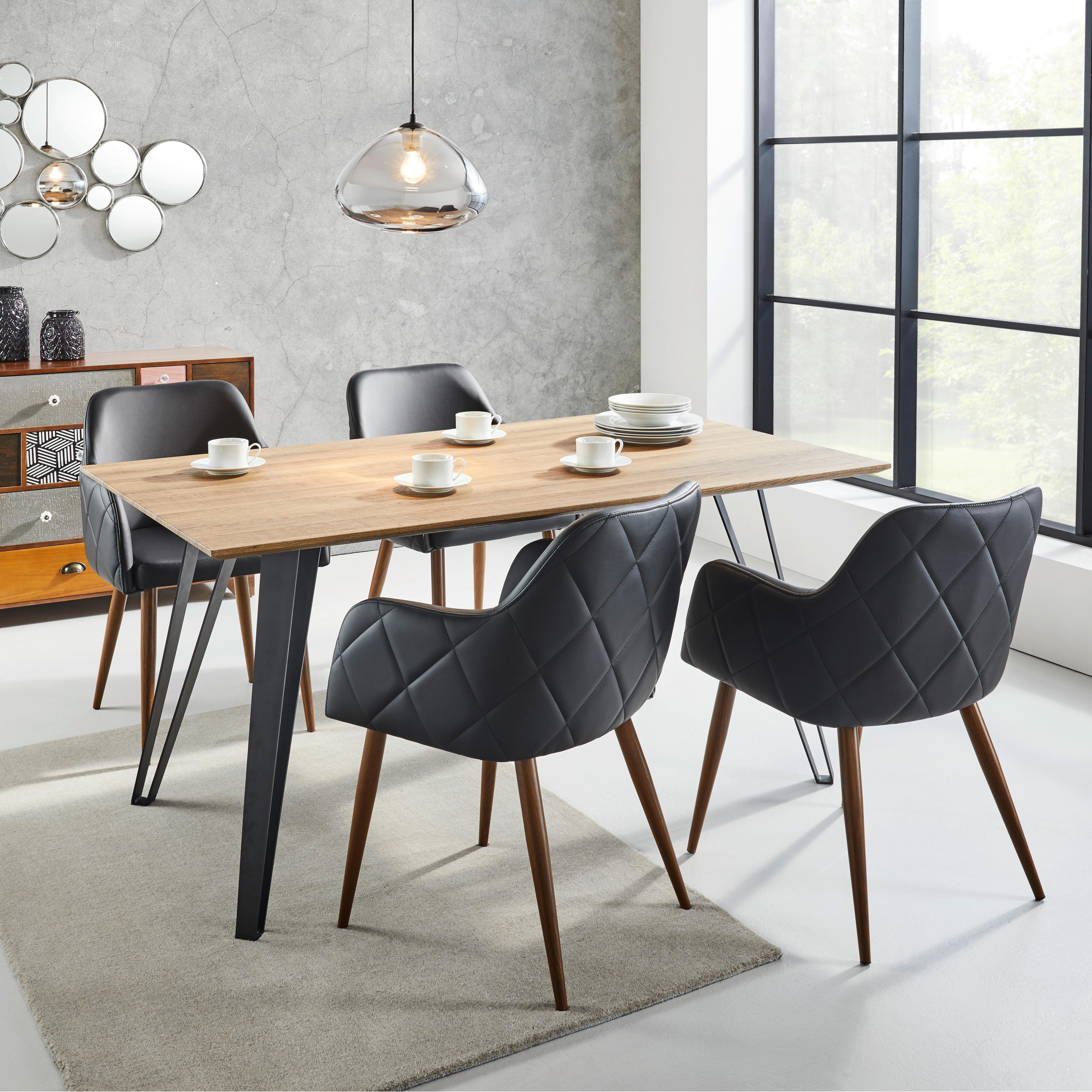 Esstisch in Teakfarben Gino ca.160x90cm - Schwarz/Teakfarben, Modern, Holz/Metall (160/90/76cm) - Bessagi Home