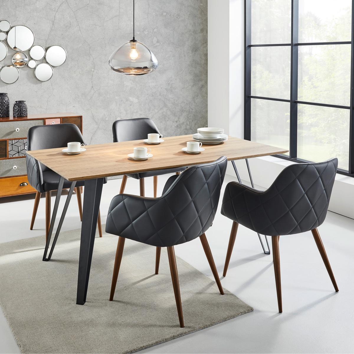 Esstisch in Teakfarben Gino ca.160x90cm - Schwarz/Teakfarben, Modern, Holz/Metall (160/90/76cm) - Bessagi Home