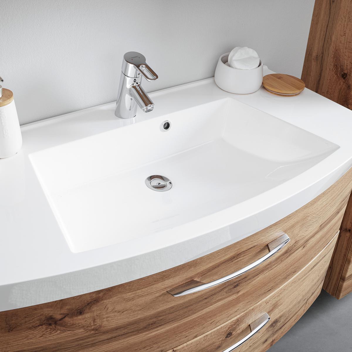 Bază cu lavoar Florida - alb/culoare lemn stejar, Modern, materiale naturale/material pe bază de lemn (100/54/47cm) - Premium Living