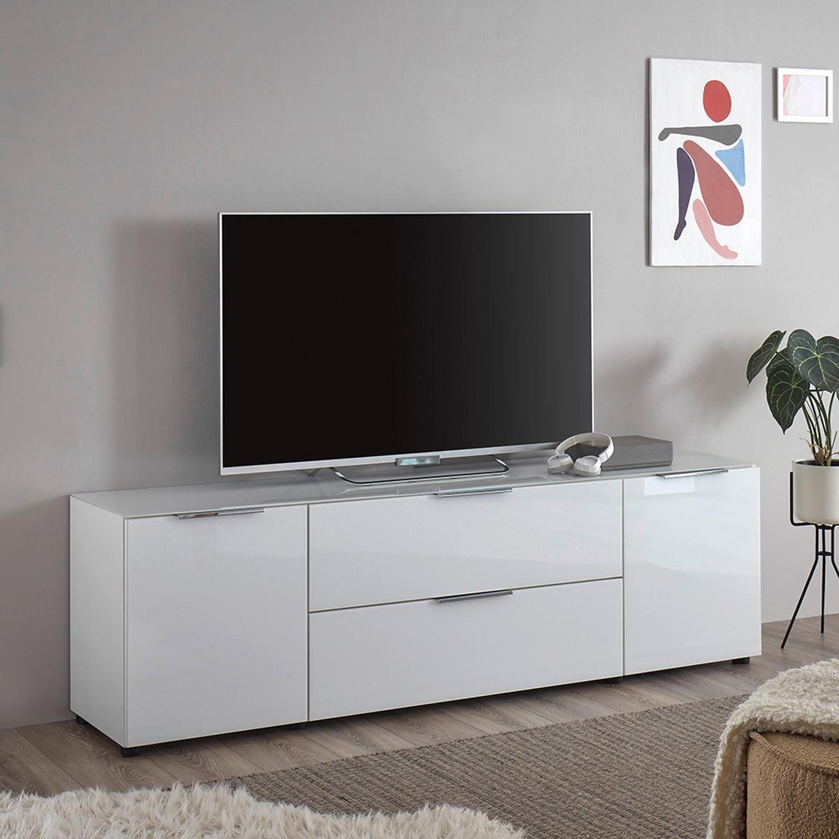 Lowboard Siena Weiß - Chromfarben/Schwarz, MODERN, Glas/Holzwerkstoff (180/55/40cm) - Mömax