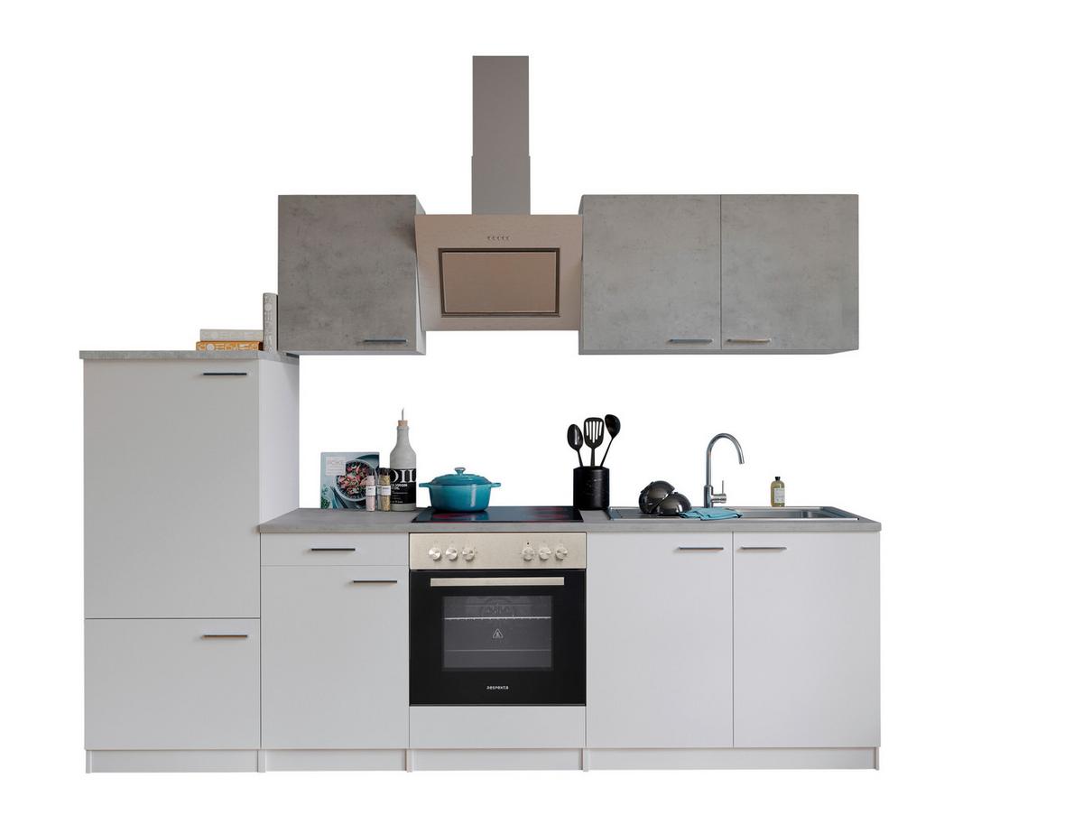 Küchenblock Malia mit Geräten ca. 270 cm Weiß/Grau - Edelstahlfarben/Graphitfarben, Basics, Holzwerkstoff/Metall (270cm) - Respekta