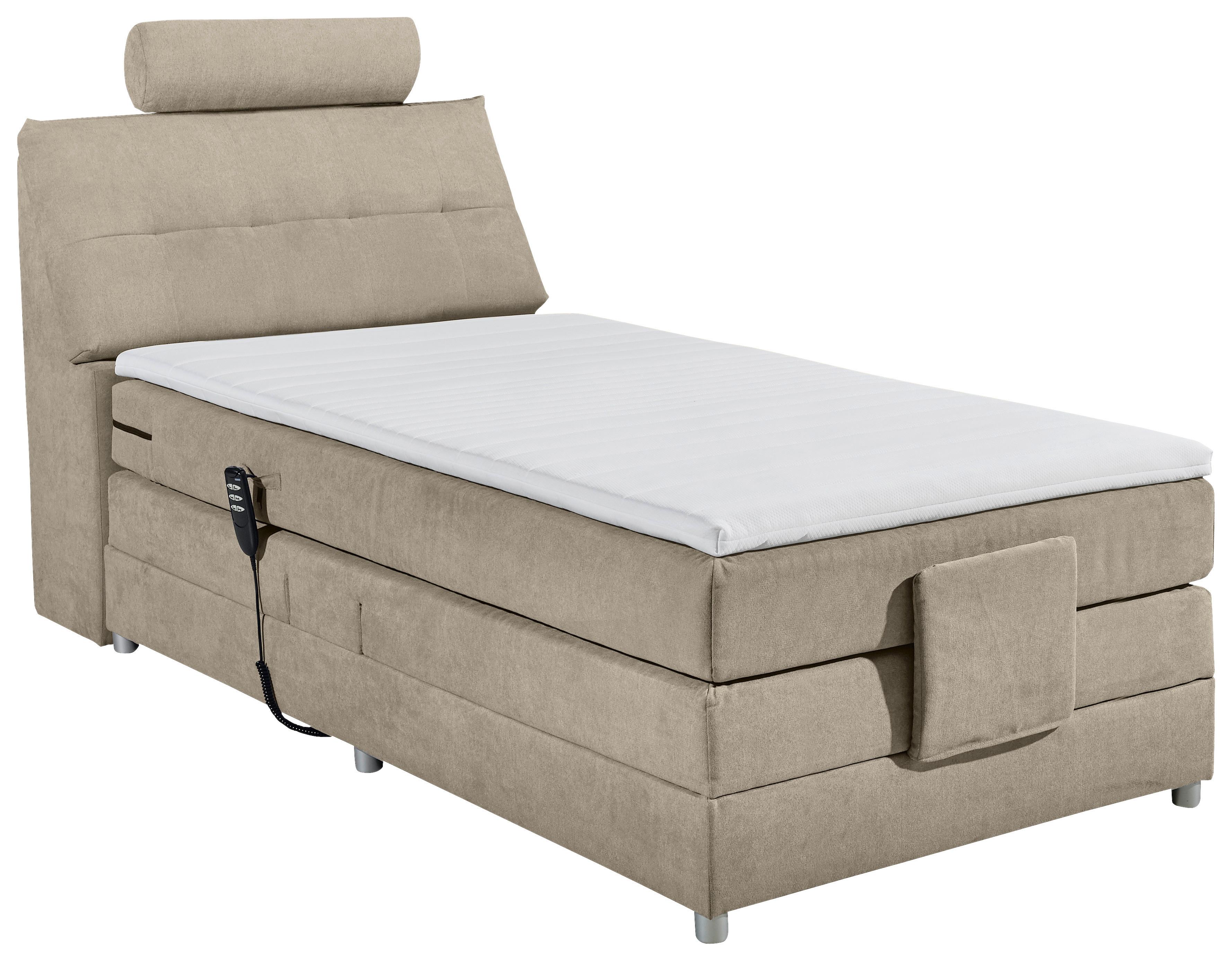 Boxspringbett Palermo elektrisch 120x200cm Sandfarb. - Sandfarben/Silberfarben, MODERN, Holzwerkstoff/Kunststoff (120/200cm) - MID.YOU