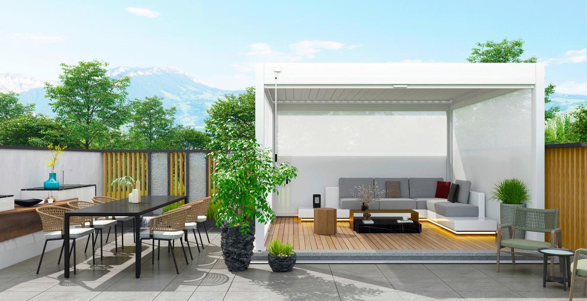 Pavillon-Rollo ca. 360x235 cm Aluminium/Textil Weiß - Weiß, Basics, Textil/Metall (360/235/10cm) - Gardenson