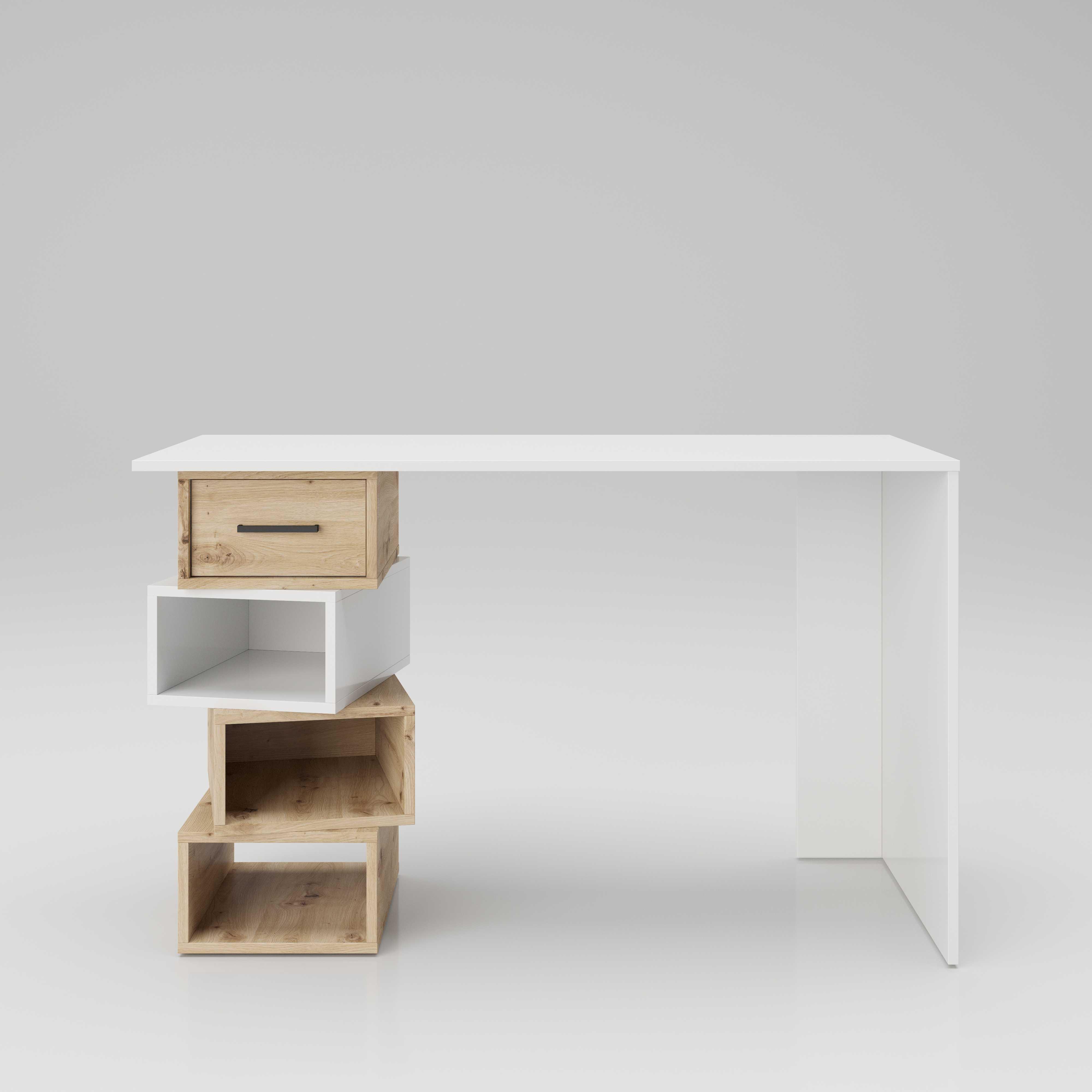 Schreibtisch "Monza" weiß/eiche - Weiß/Eiche Artisan, MODERN, Holz/Metall (120/75/55cm) - MID.YOU
