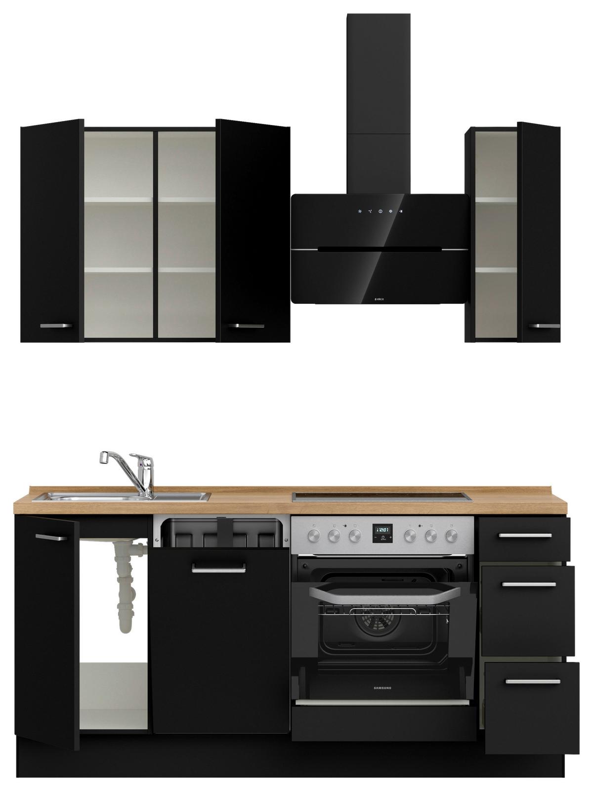 Küchenblock Touch High m. Geräten Schwarz - Edelstahlfarben/Eichefarben, MODERN, Holzwerkstoff/Metall (180cm) - Nobilia