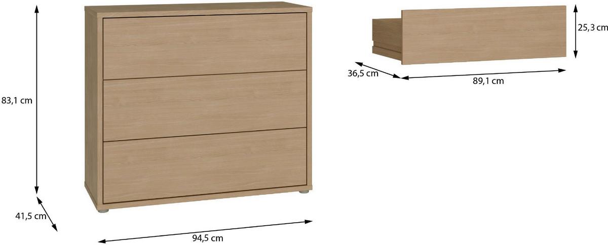 Komoda Alice, Barva Hrasta - srebrne barve/barve hrasta, Trend, umetna masa/leseni material (95/83/42cm) - Carryhome