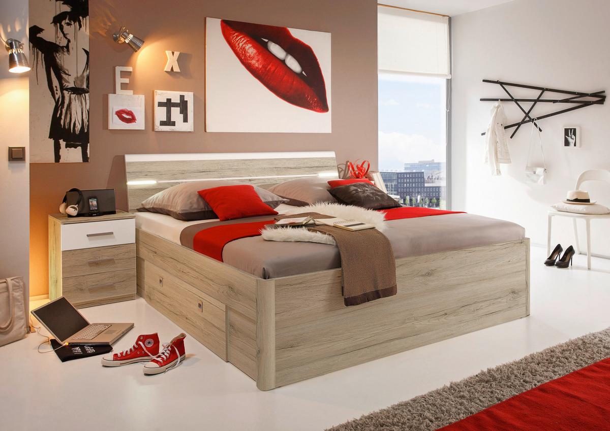 Ágykeret Ágyneműtartóval Mars - tölgyfa/fehér, Modern, faalapú anyag (160/200cm)