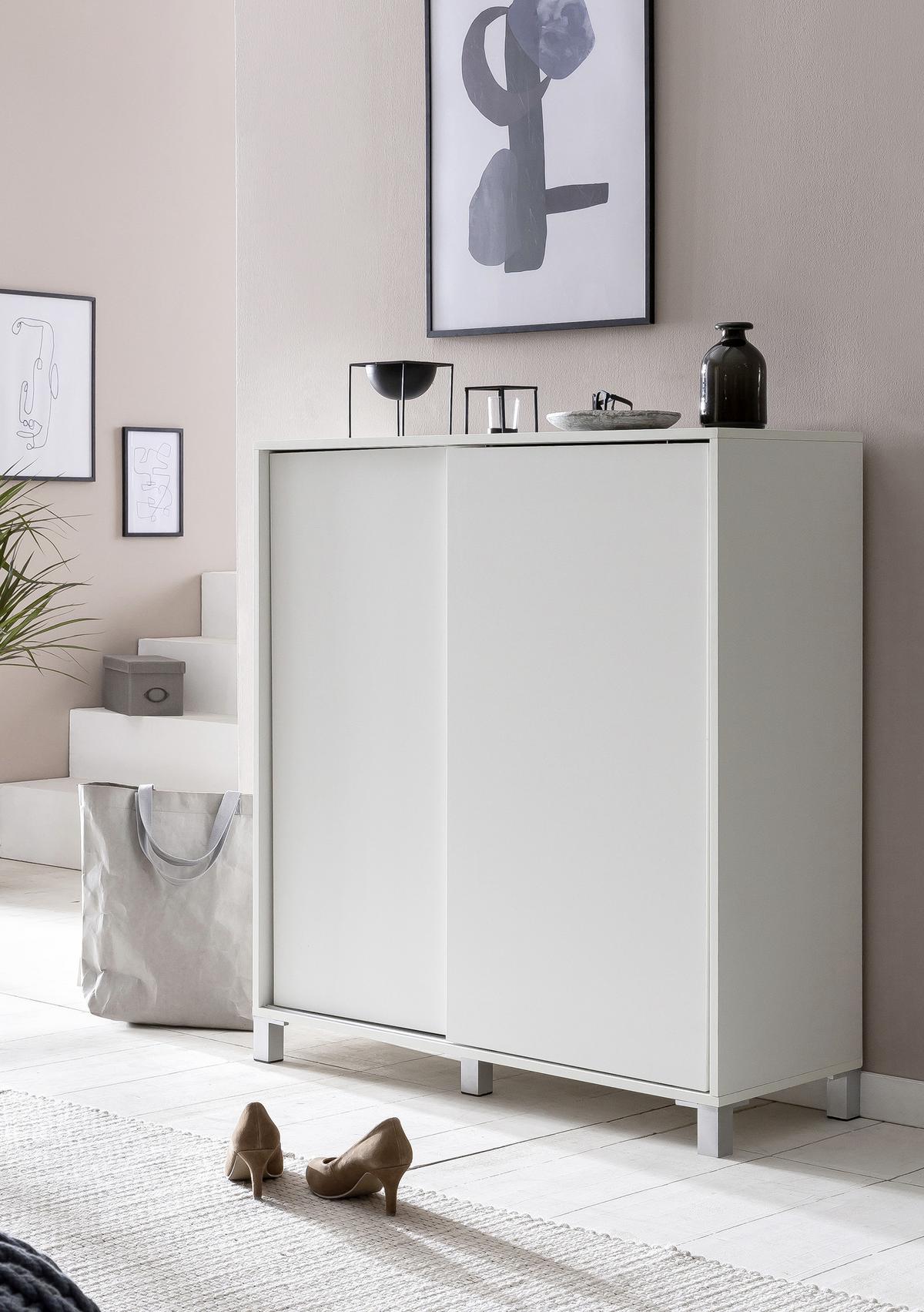 Schuhschrank "WL5.712", weiss - Silberfarben/Weiß, KONVENTIONELL, Holzwerkstoff/Kunststoff (100/108/37,5cm) - MID.YOU
