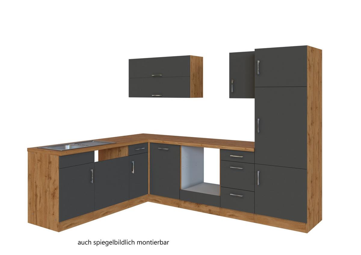 Eckküche Winkelblock ohne Geräte ca. 210x270 cm Grau - Eichefarben/Anthrazit, MODERN, Holzwerkstoff (210/270cm) - Held