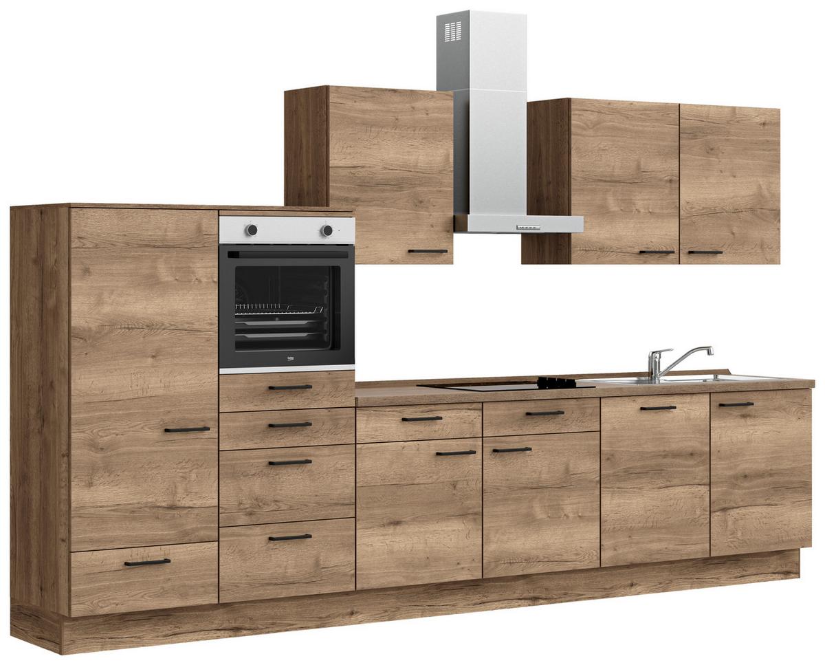 Küchenblock Structura Low m. Geräten Eiche dunkel - Eiche dunkel/Eichefarben, MODERN, Holzwerkstoff/Metall (360cm) - Nobilia