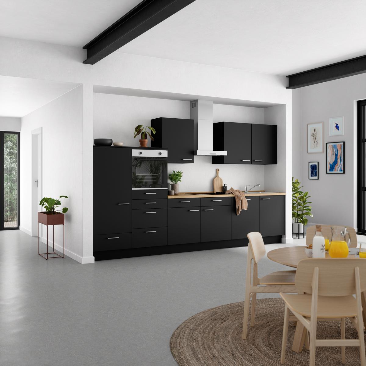 Küchenblock Touch Low m. Geräten Schwarz - Edelstahlfarben/Eichefarben, MODERN, Holzwerkstoff/Metall (360cm) - Nobilia