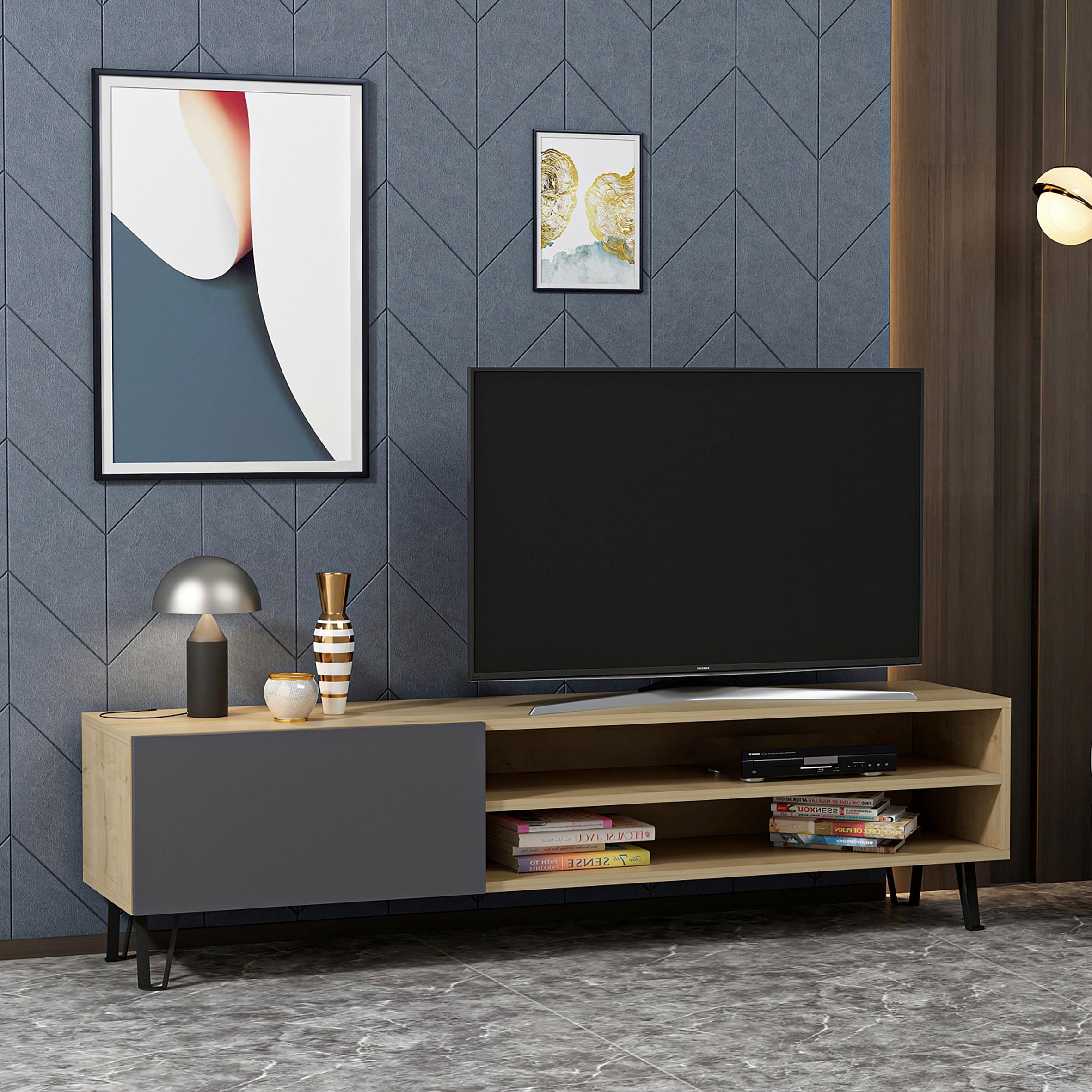 Lowboard Bliss ca. 160x47 cm Eichenfarben - Eichefarben/Schwarz, Design, Holzwerkstoff/Metall (160/47/37,4cm) - Livetastic
