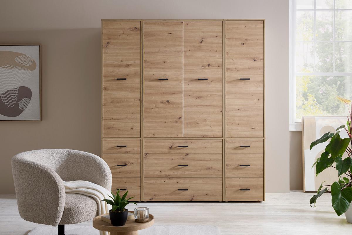 Kleiderschrank Kivo Eiche Artisan - Schwarz/Eiche Artisan, MODERN, Holzwerkstoff/Kunststoff (90/129,8/52,1cm) - Based