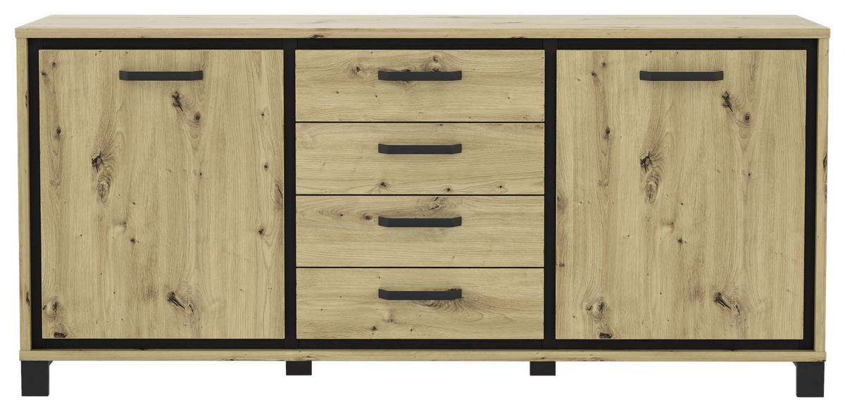 Sideboard "Trondheim" , Schwarz, Eiche - Eichefarben/Schwarz, Basics, Holzwerkstoff/Kunststoff (178.4cm) - Livetastic