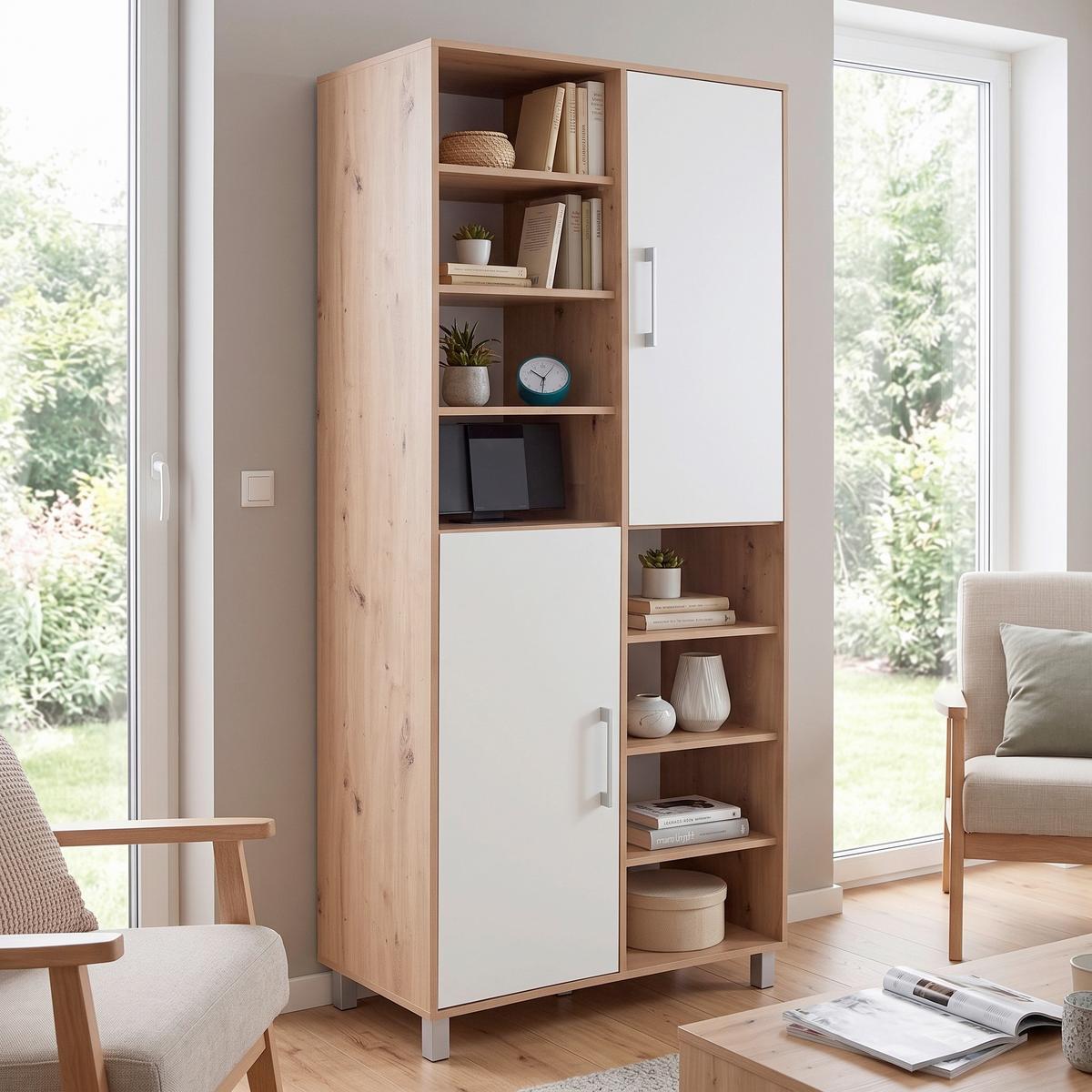 Otvorena Polica Box - boja aluminijuma/boja hrasta, Moderno, pločasti materijal/plastika (98/205/40cm) - Mömax