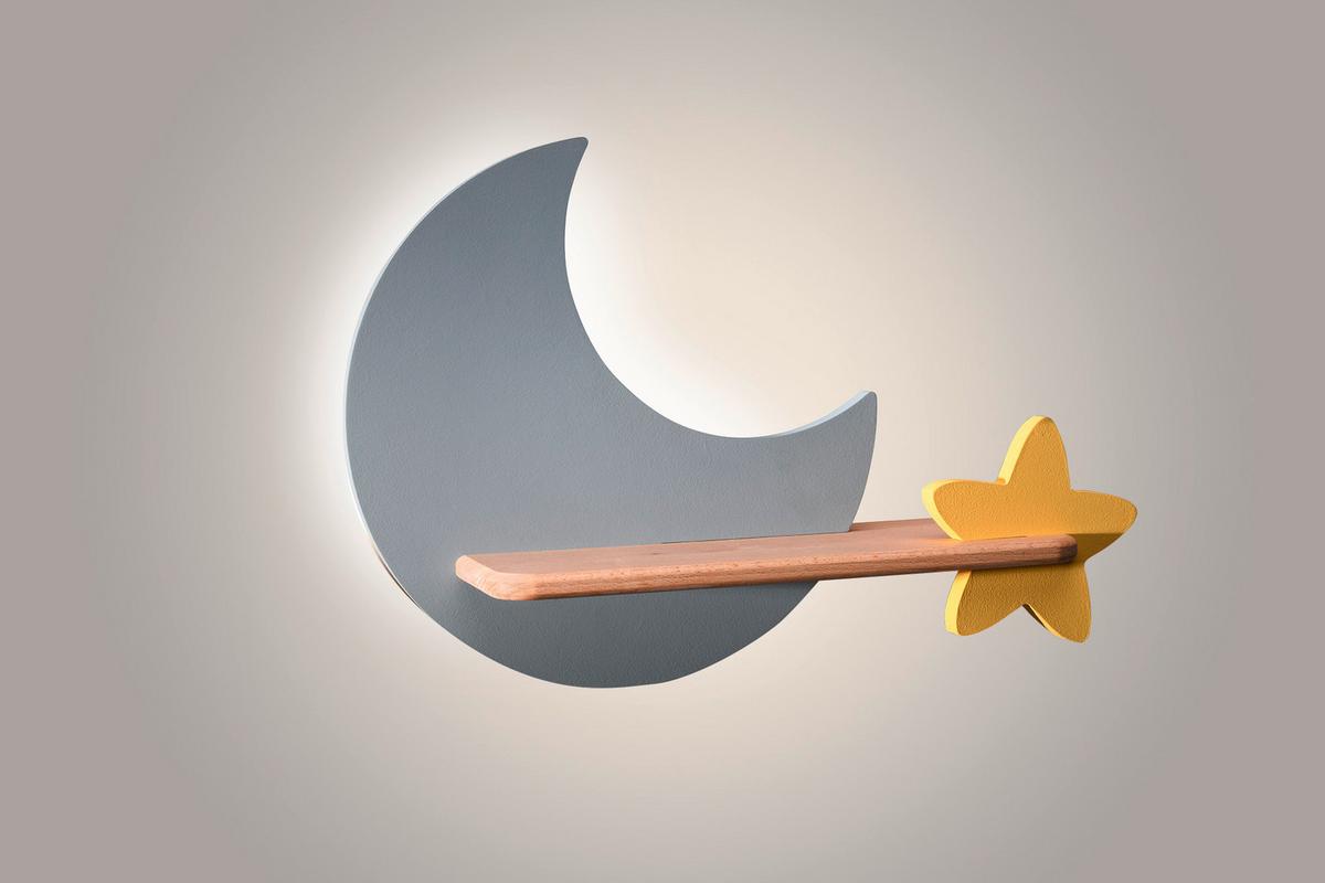 Dječja Zidna Svjetiljka 21-75574 Moon - siva, Basics, drvni materijal/drvo (39.5/12/27.5cm)
