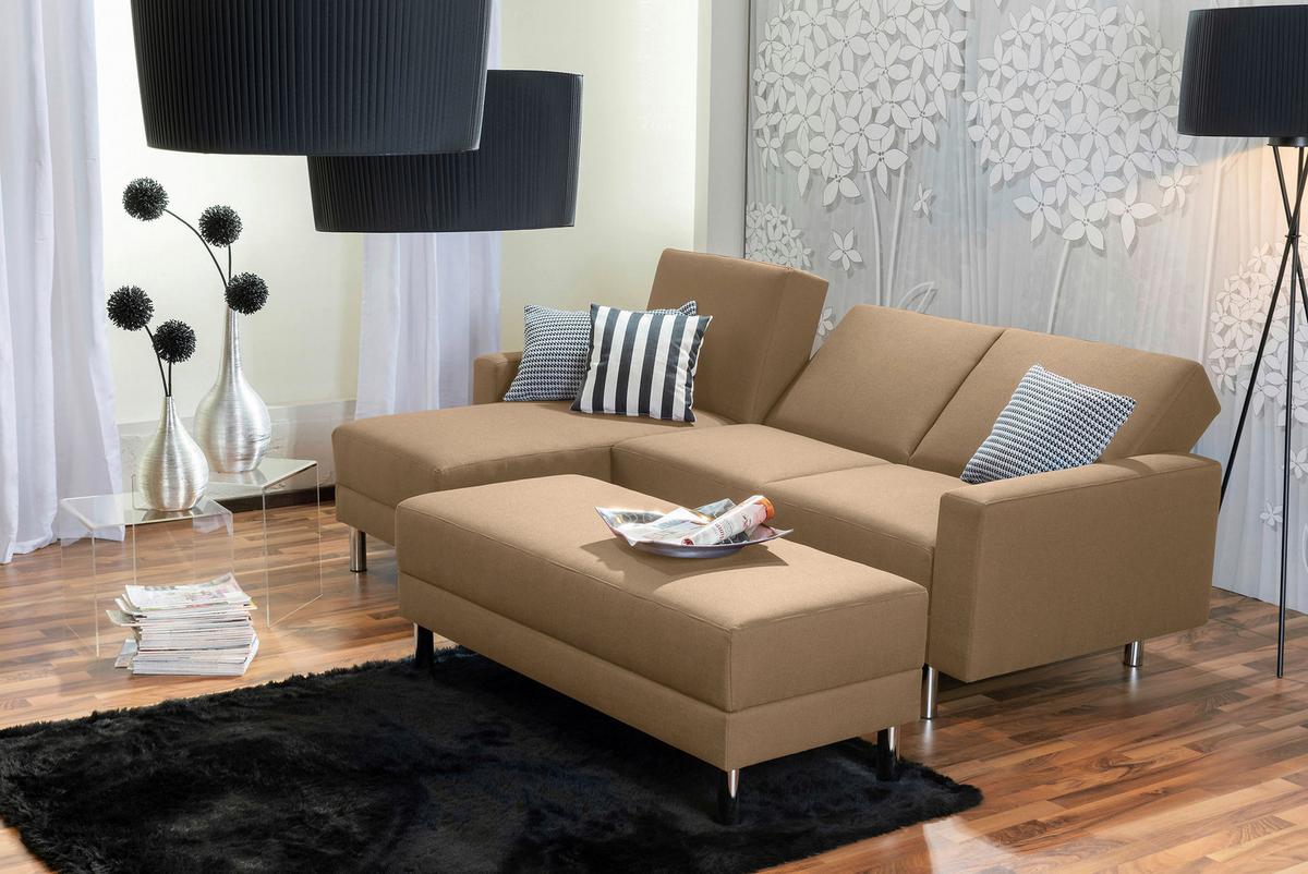 ECKSCHLAFSOFA JUST FASHION - Sandfarben/Chromfarben, KONVENTIONELL, Textil/Metall (152/230cm) - Max Winzer