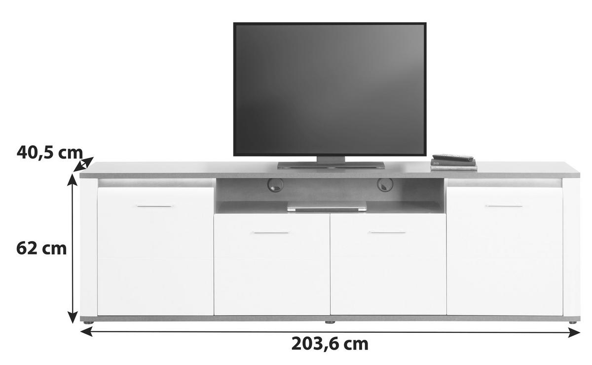 Comodă TV Alassio - alb/culoare lemn stejar, Modern, material pe bază de lemn (203,6/62/40,5cm) - Modern Living