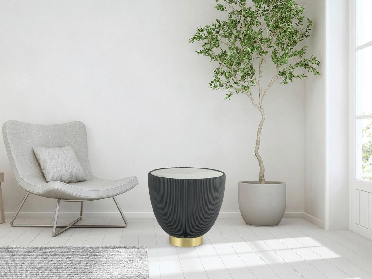 BEISTELLTISCH JOKAI 125 GRAU - Dunkelgrau/Goldfarben, Design, Textil/Stein (47/45cm) - Kayoom