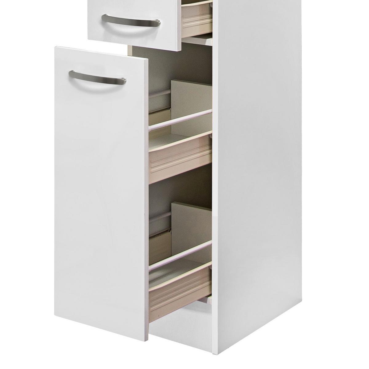 Apothekerschrank ''Alba'', Weiß - Edelstahlfarben/Weiß Hochglanz, MODERN, Holzwerkstoff/Metall (30/200/57cm) - FlexWell