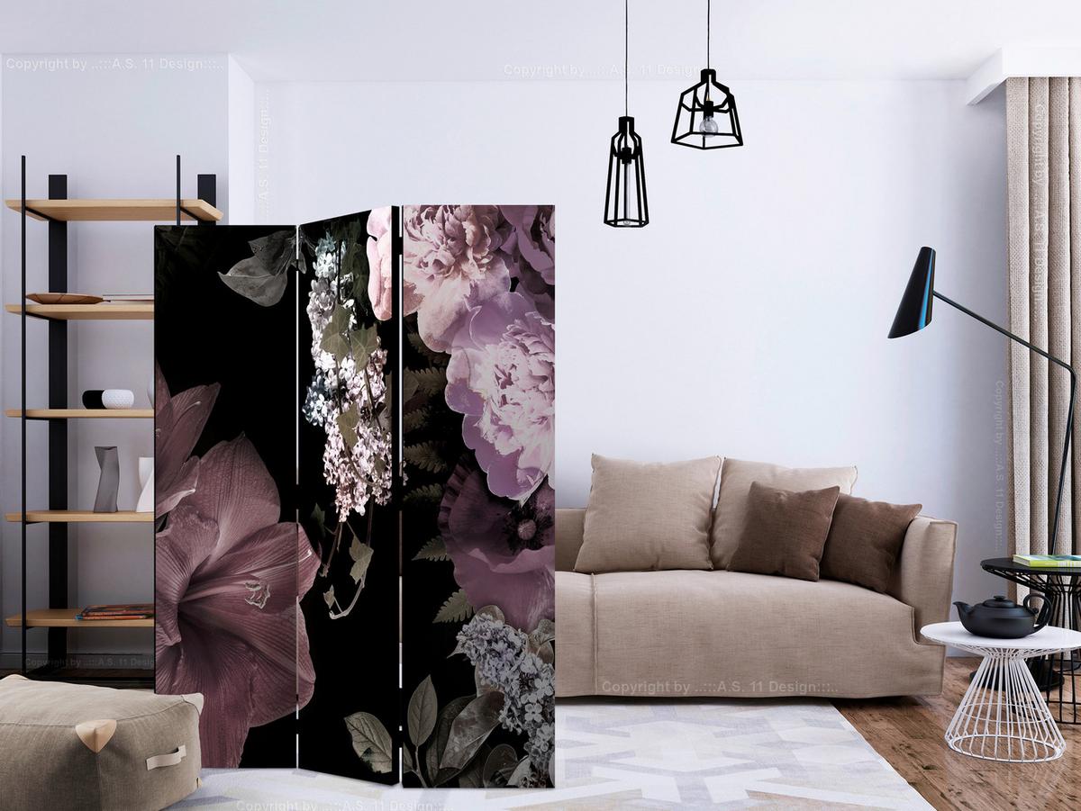 Paravan Flowers From The Past, 3-Delni, Dvostranski - magenta/pink, Basics, tekstil/les (135/172/3cm) - artgeist