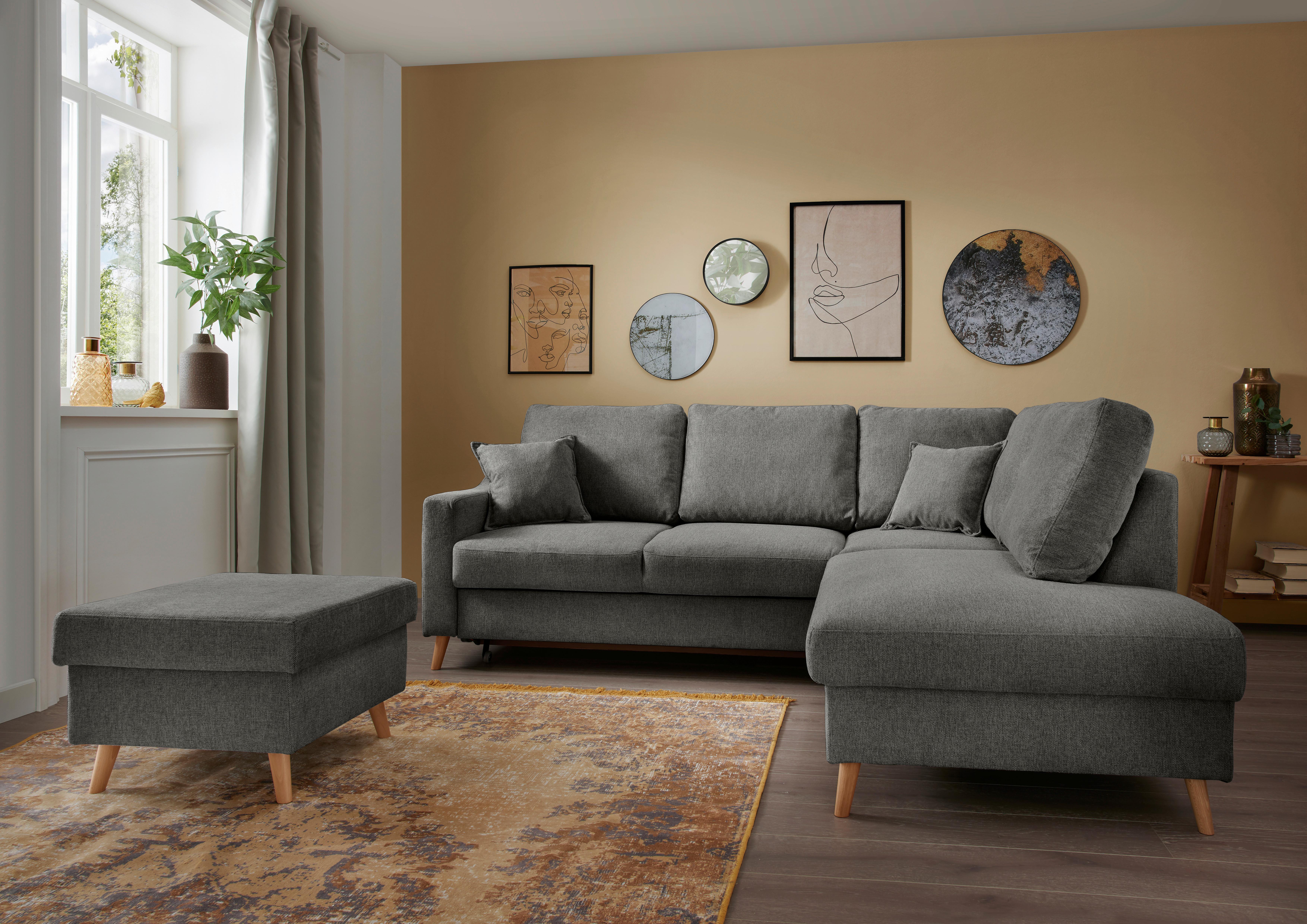 Wohnlandschaft Valentina Anthrazit Struktur - Anthrazit/Naturfarben, KONVENTIONELL, Holz/Textil (230/200cm) - P & B