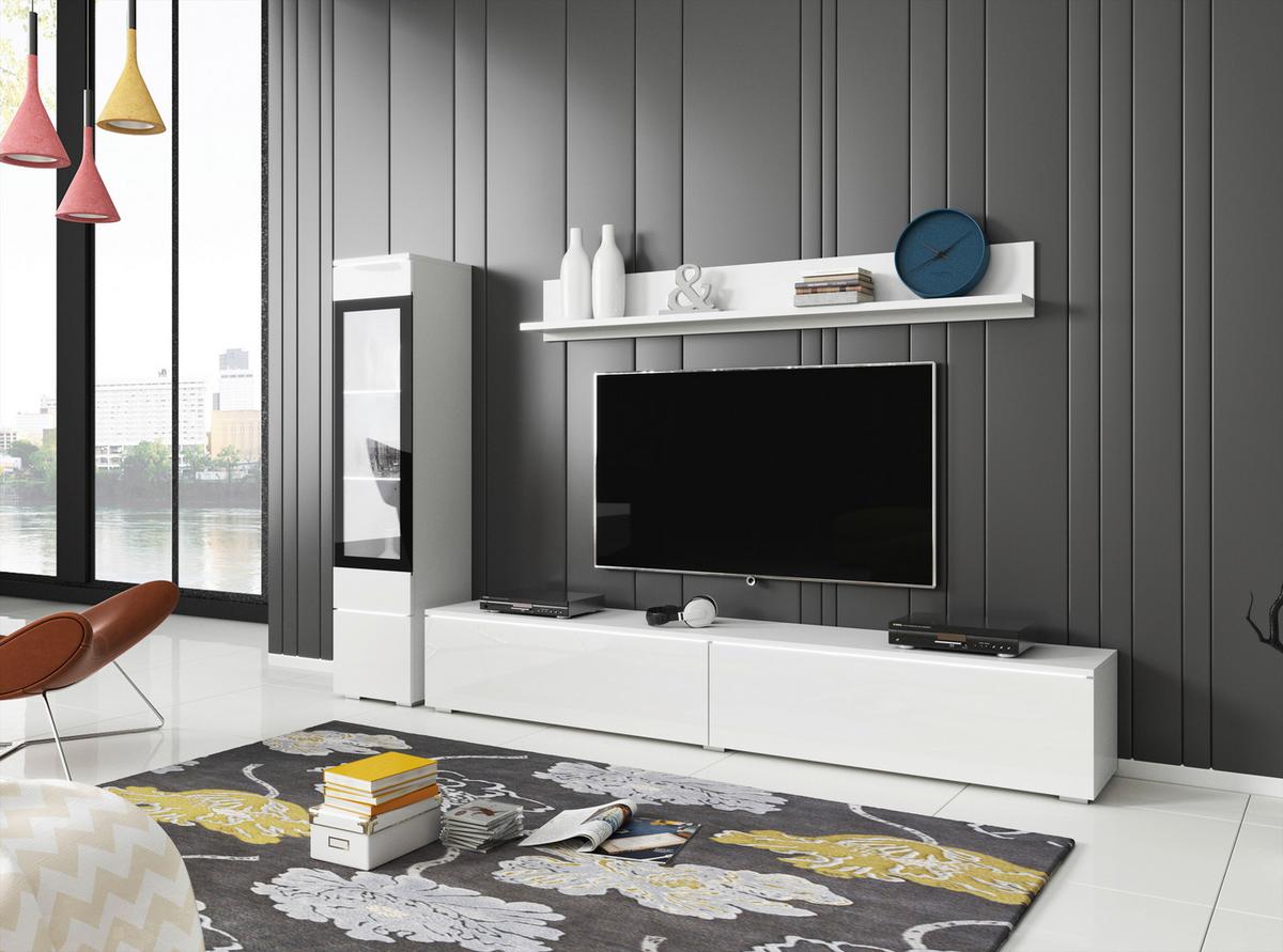 Dnevni Regal Vera, Bela, Visoki Sijaj, 3-Delno, Led - siva/bela, Trendi, umetna masa/steklo (210/130/33cm) - P & B